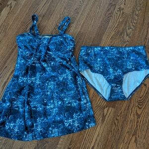 Navy Floral Swim Dress Bikini Set